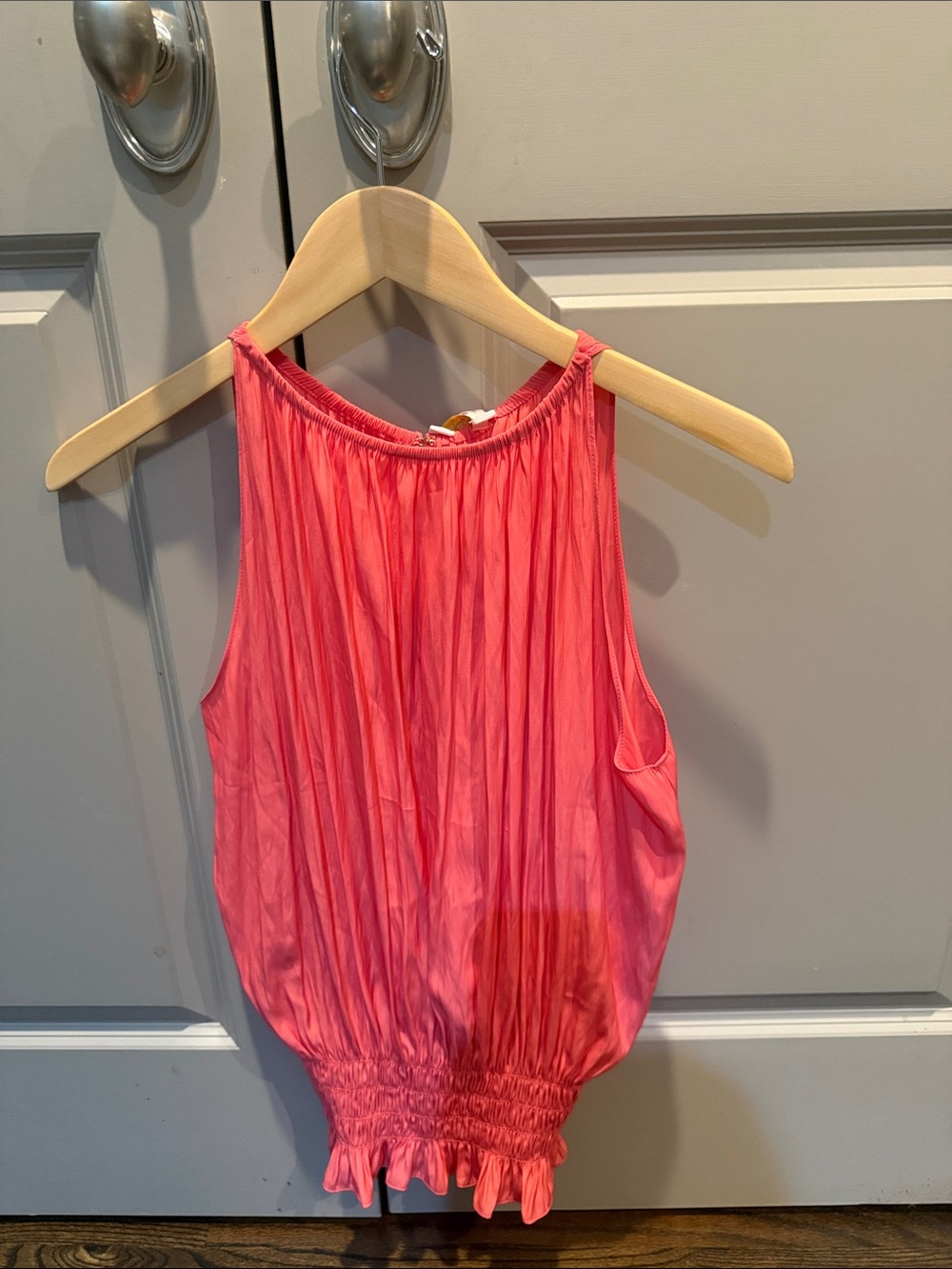 Ramy Brook Coral Pink Sleeveless Pleated Halter Tank